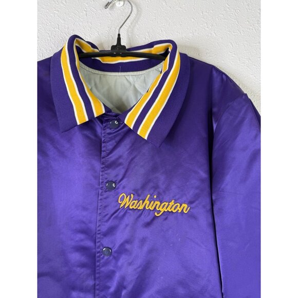 VTG Washington Huskies Satin Jacket Mens L Made In USA Front Back Spell Out READ - Picture 3 of 16